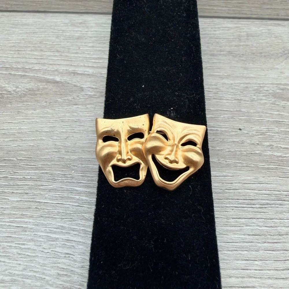 Gold Tone Comedy and Tragedy Mask Lapel Pin